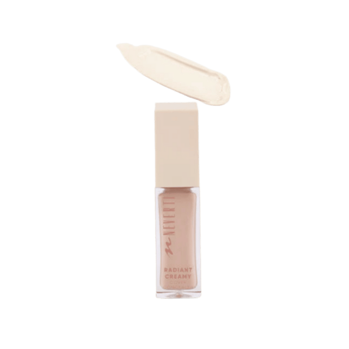 Milani Radiant Creamy concealer, clear mini tube with beige cap and ivory swatch