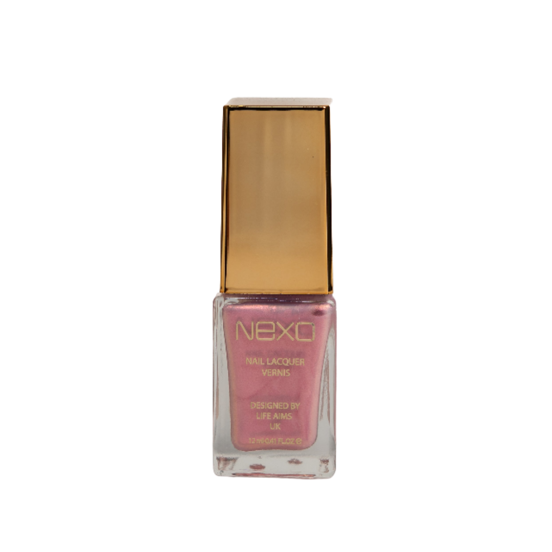 NEXO nail lacquer, 12 ml, pink shade, clear glass bottle with gold rectangular cap