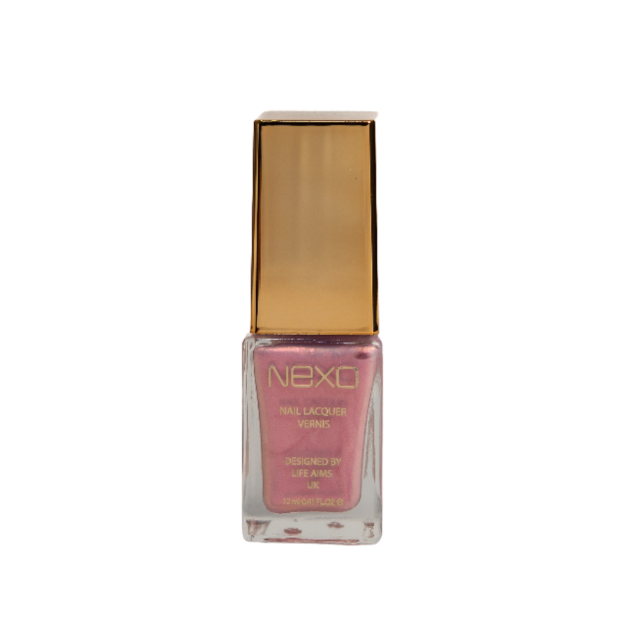 NEXO nail lacquer, 12 ml, pink shade, clear glass bottle with gold rectangular cap