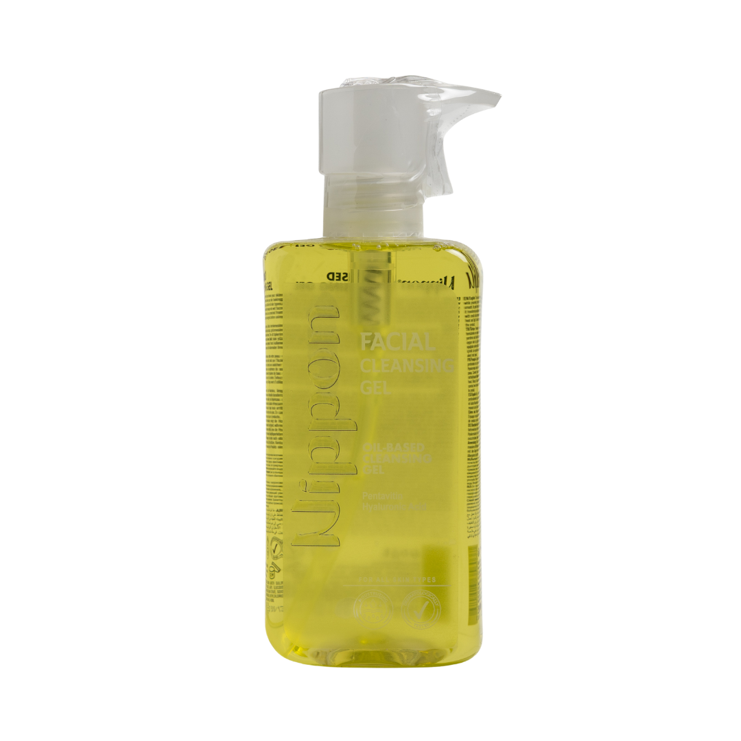 Nippon Facial Cleansing Gel oil-based with pump dispenser clear yellow bottle
