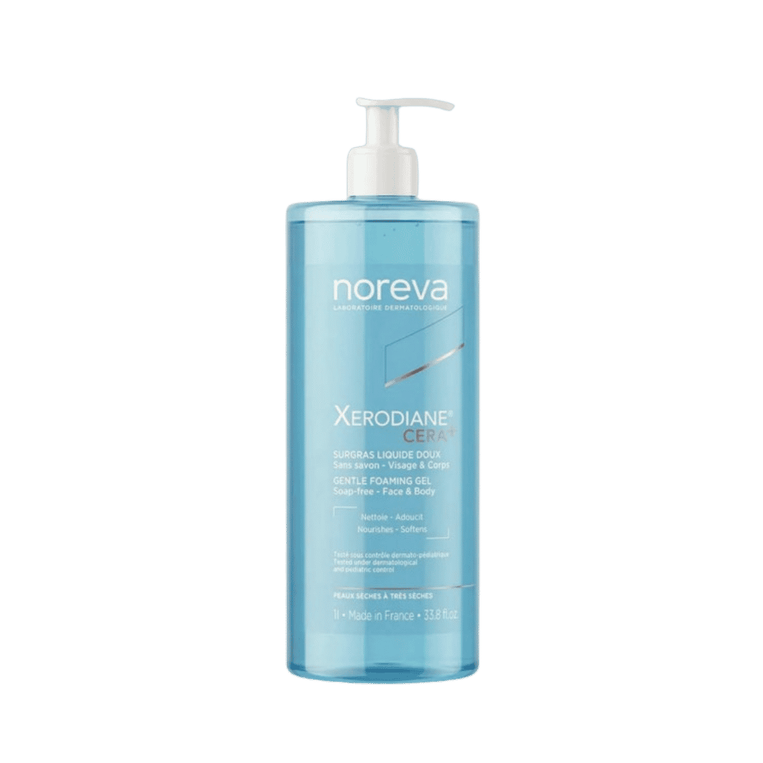 Noreva Xerodiane Cera Plus gentle foaming gel 1L pump bottle cleanser for dry sensitive skin