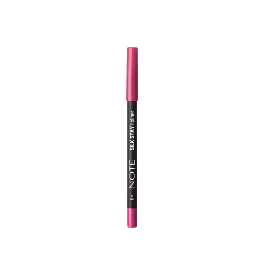 NOTE Silk Stay Lipliner pencil with black barrel, bright pink cap, and matching pink end.