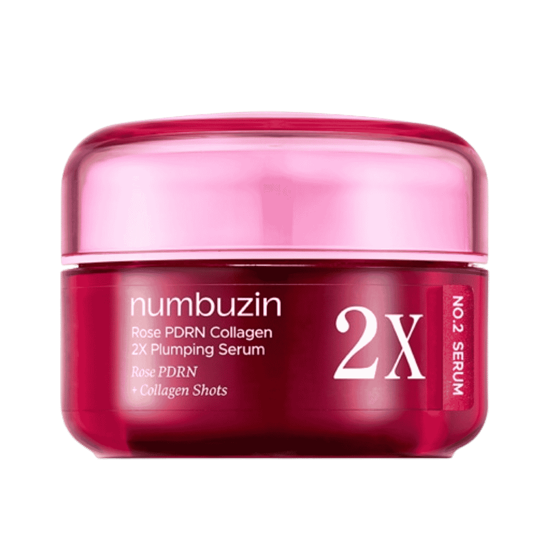 Numbuzin Rose PDRN Collagen 2X Plumping Serum, jelly-textured, rich in peptides and collagen, 50ml bottle.
