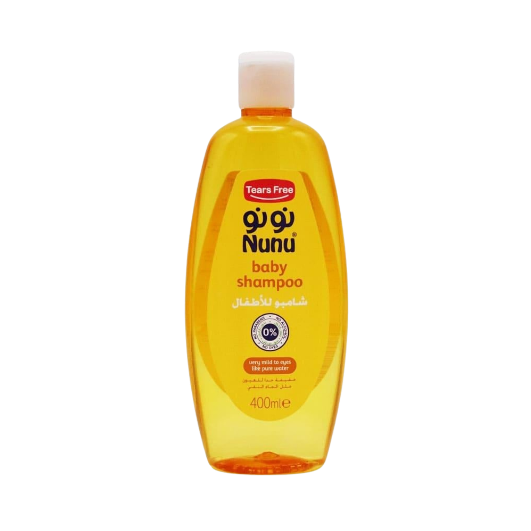 Nunu Baby Shampoo, 400ml, tear-free formula, mild for eyes, designed for babies' sensitive hair and scalp.
