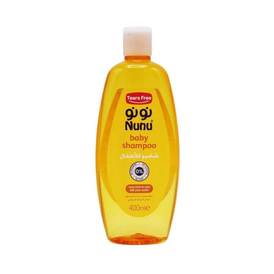 Nunu Baby Shampoo, 400ml, tear-free formula, mild for eyes, designed for babies' sensitive hair and scalp.