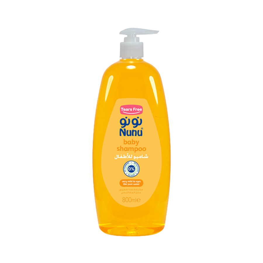 Nunu Baby Shampoo, 800ml bottle with a pump dispenser. It is labeled "Tears Free" and suitable for babies.