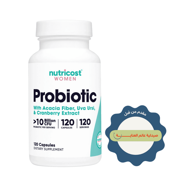 Nutricost Women Probiotic with Acacia Fiber, Uva Ursi & Cranberry Extract 10 Billion CFU dietary supplement 120 capsules bottle packaging