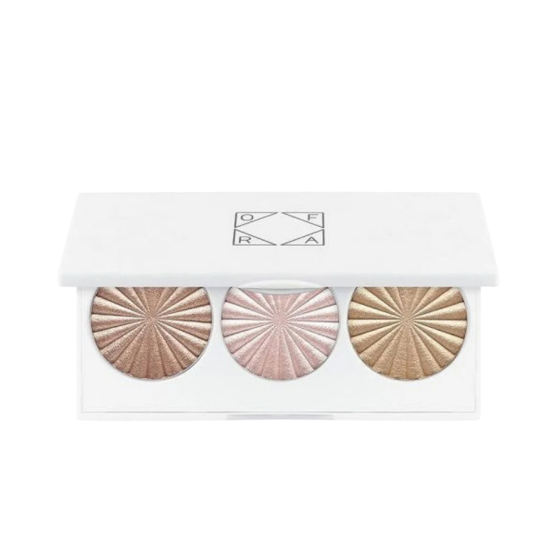 OFRA Midi Highlight Palette, 9 g, white rectangular case with three circular pressed highlighter pans