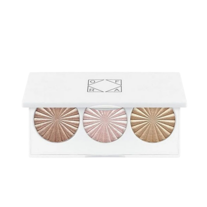 OFRA Midi Highlight Palette, 9 g, white rectangular case with three circular pressed highlighter pans