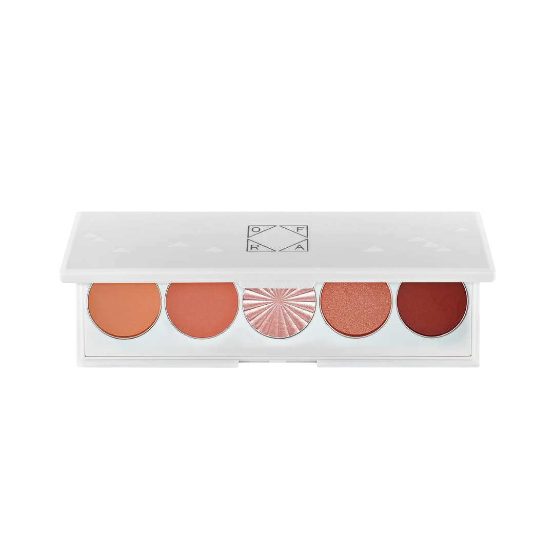 OFRA Sweet Dreams eyeshadow palette with five round pans, white compact case, matte and shimmer shades
