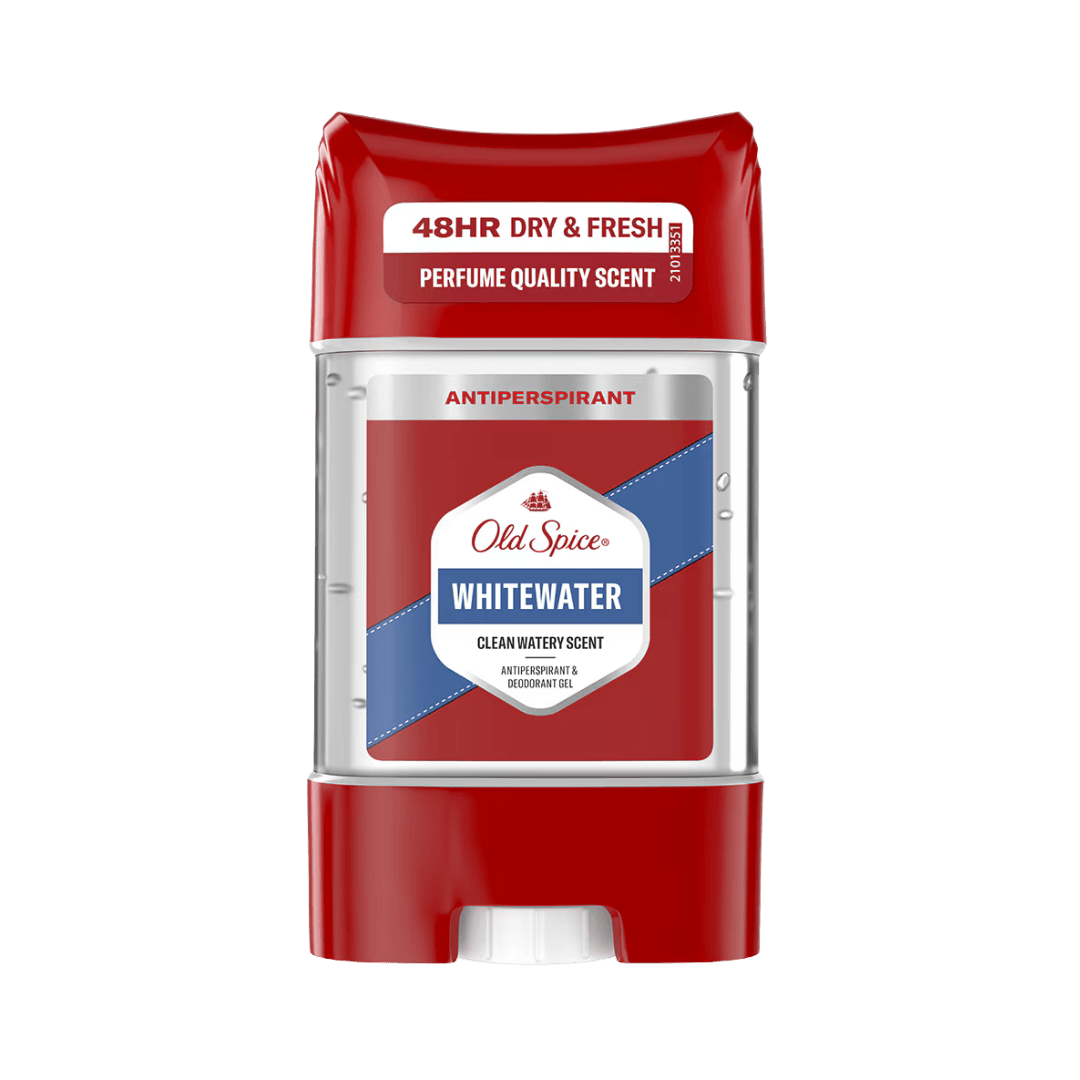 Old Spice Whitewater deodorant gel 85g stick with blue packaging and twist base for underarm use