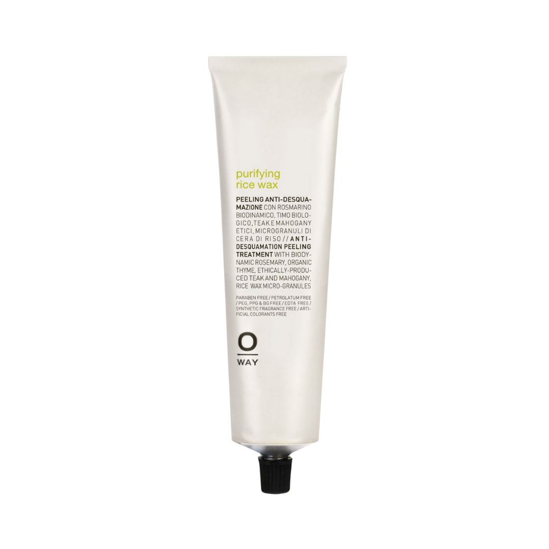 Oway Purifying Rice Wax scalp peeling treatment, 150 ml, white squeeze tube with black cap