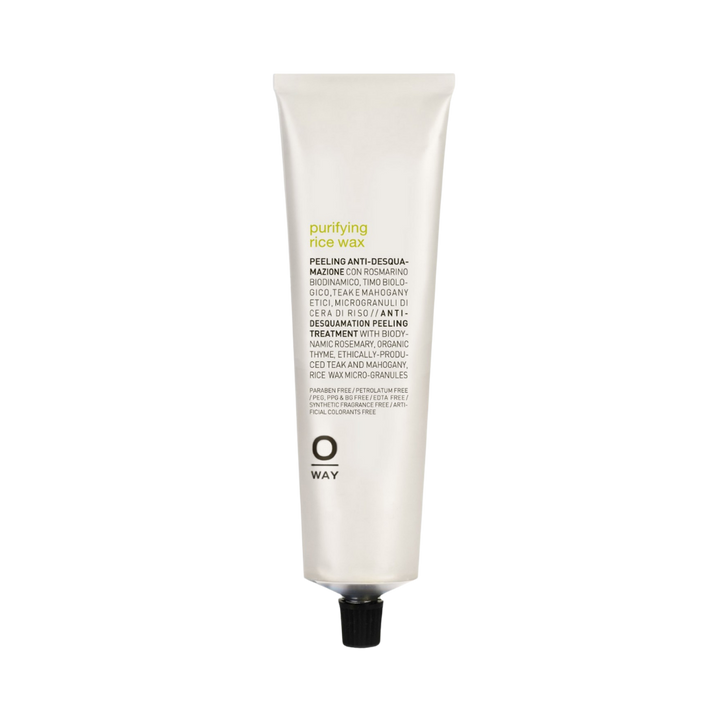 Oway Purifying Rice Wax scalp peeling treatment, 150 ml, white squeeze tube with black cap