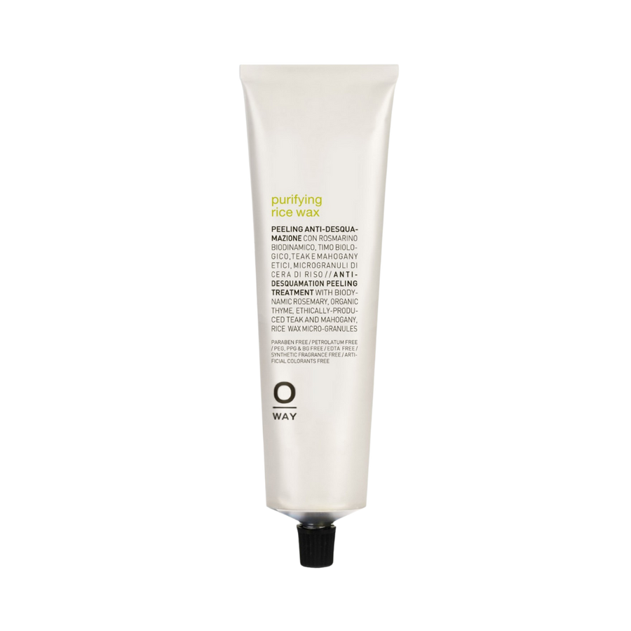 Oway Purifying Rice Wax scalp peeling treatment, 150 ml, white squeeze tube with black cap