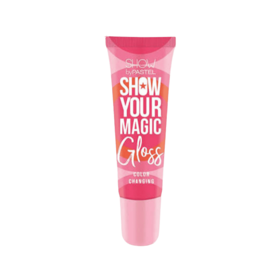 Show by Pastel Show Your Magic color-changing lip gloss in pink squeeze tube with white lettering.