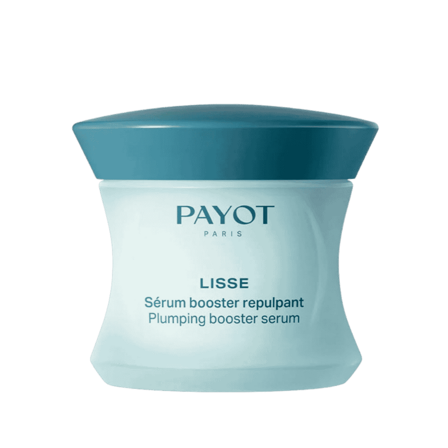 Payot Lisse Plumping Booster Serum, light blue jar with teal lid and turquoise lettering.