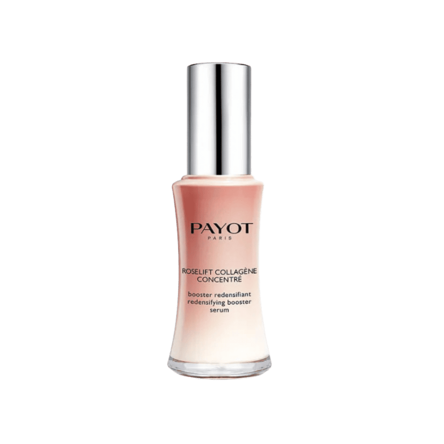 Payot Rose Lift Collagène Concentré redensifying booster serum, peach bottle with silver cap.