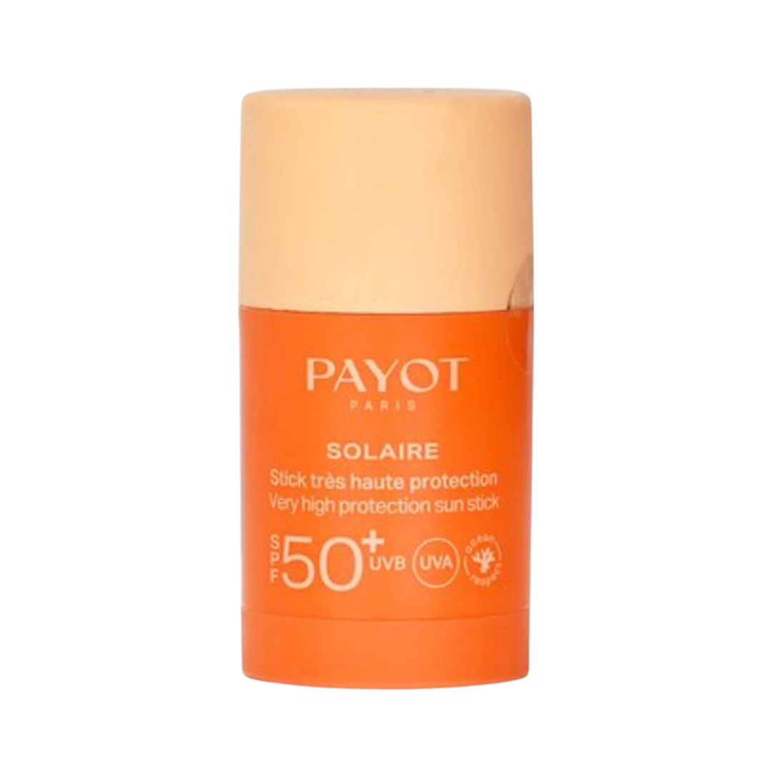 PAYOT Solaire SPF 50+ sunscreen stick, 15g, orange tube with beige cap.