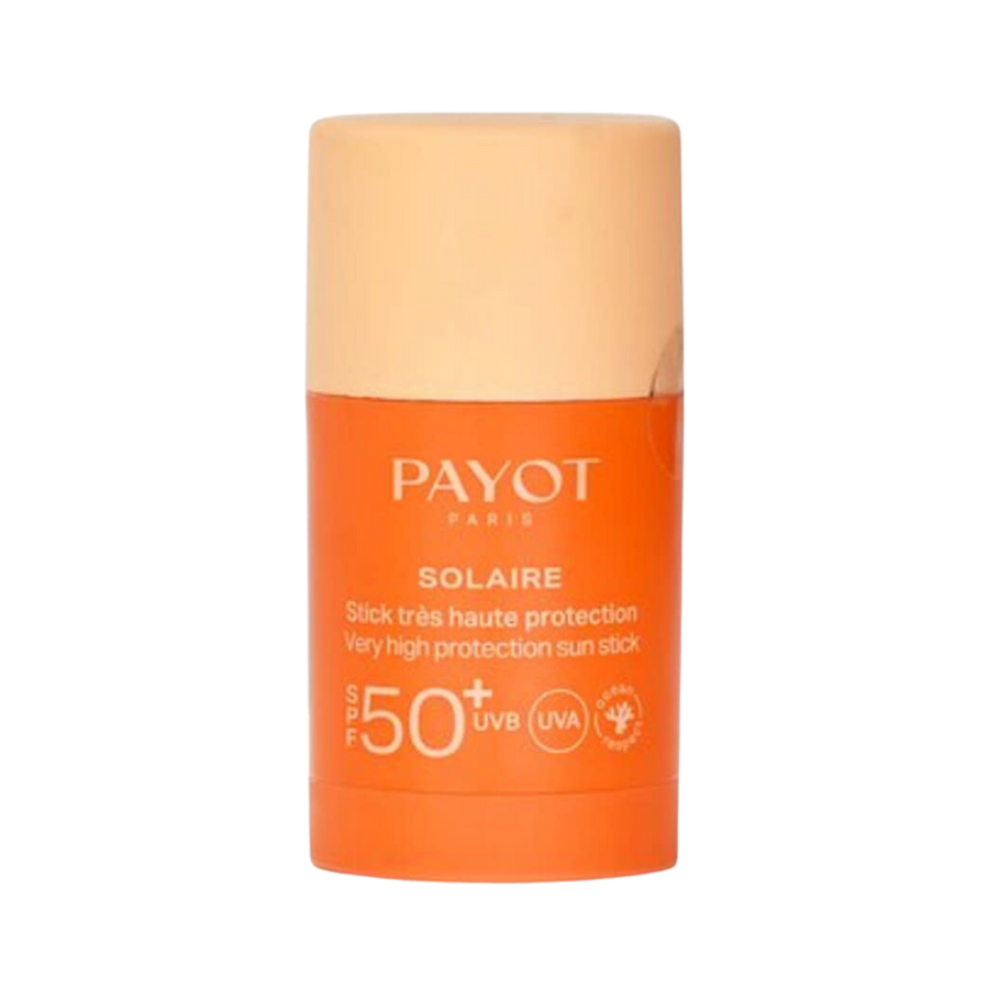 PAYOT Solaire SPF 50+ sunscreen stick, 15g, orange tube with beige cap.