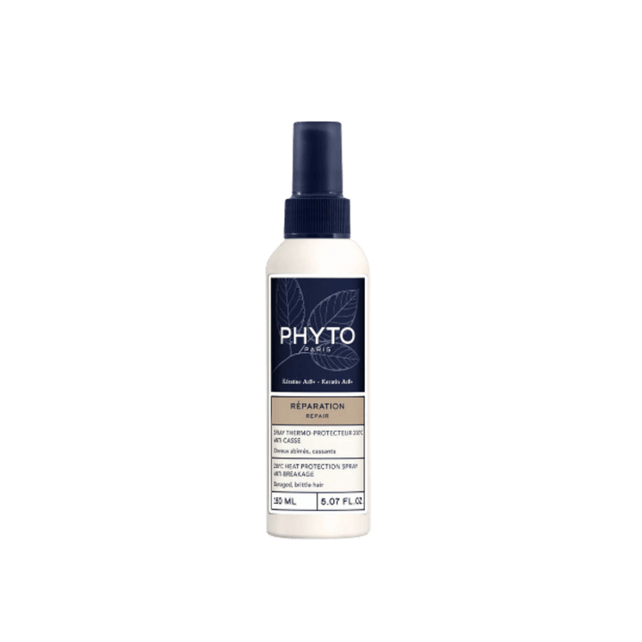 Phyto Paris Réparation repair heat protection spray, 150ml, white bottle with navy spray cap.