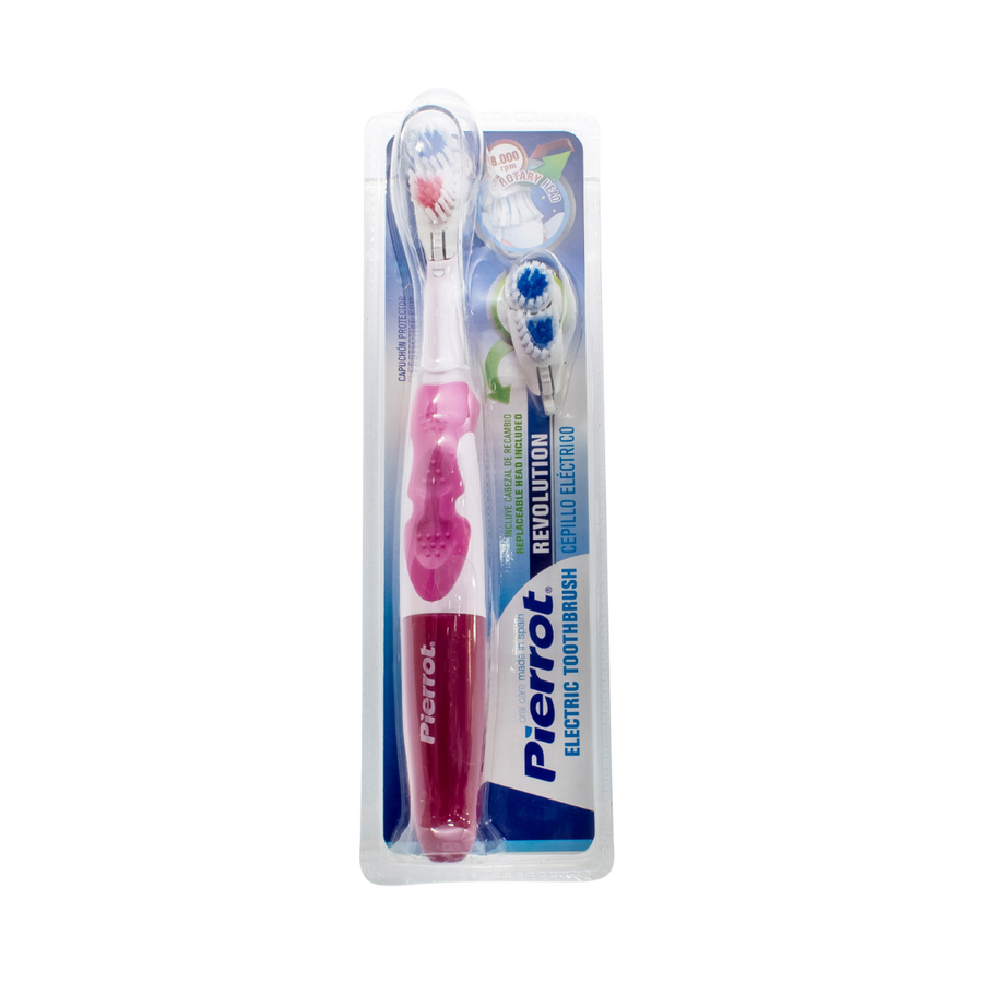 Pierrot electric toothbrush revolution with rotary head, 8000 rpm, pink handle, blister packaging, includes replacement heads
