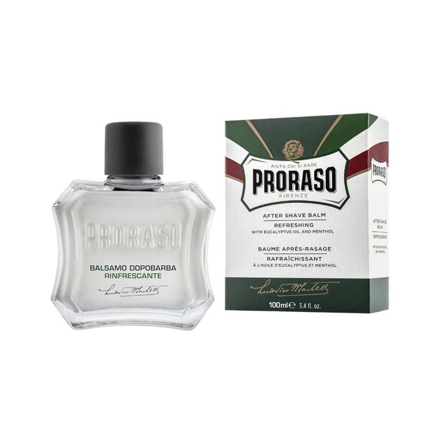 PRORASO Refreshing After Shave Balm 100ml, glass bottle with black cap and green white box