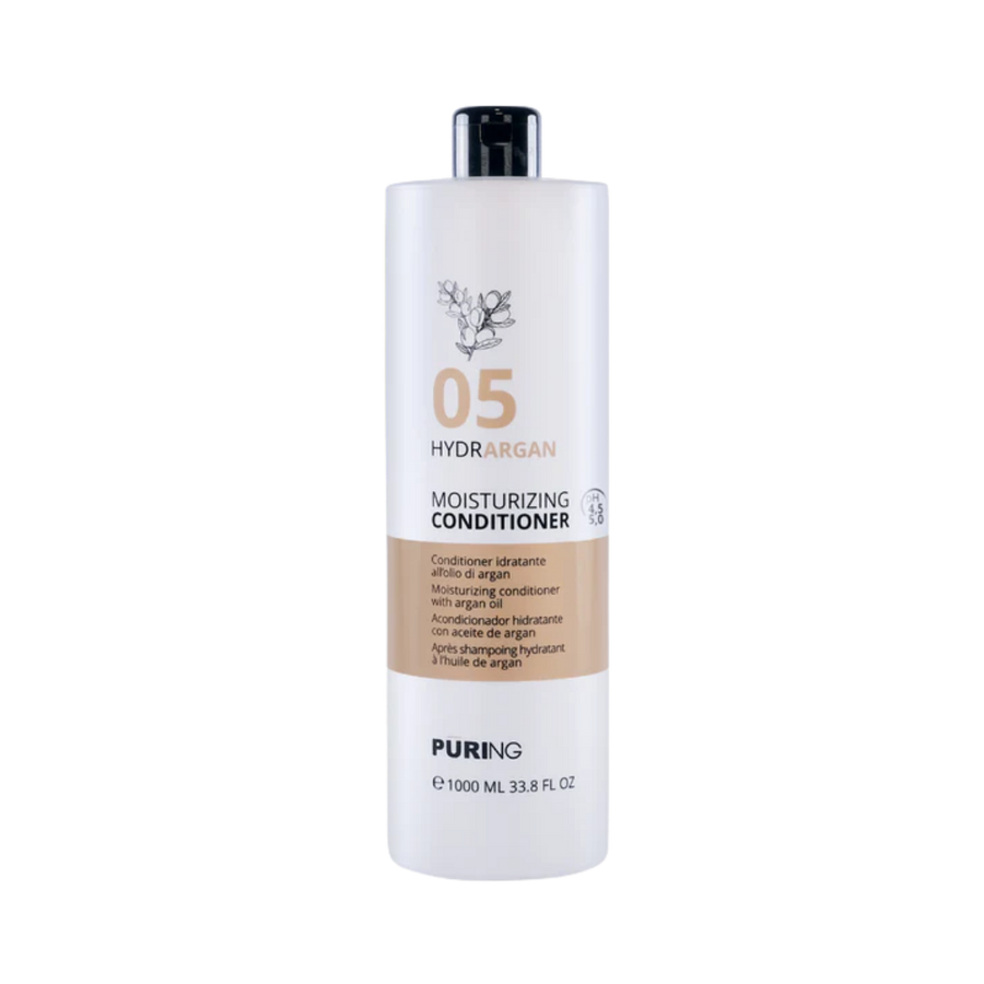 Puring 05 Hydrargan moisturizing conditioner, 1000ml, white cylindrical bottle with black flip-top cap and beige label
