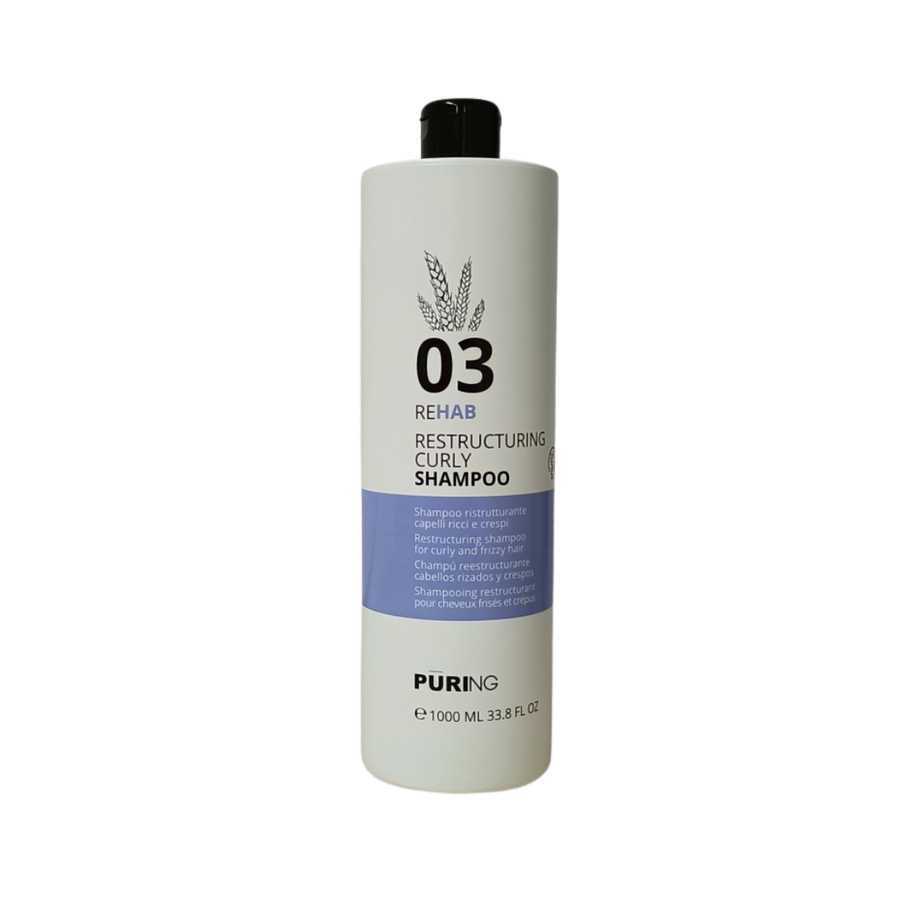 Puring 03 Rehab restructuring shampoo for curly hair, 1000ml, white bottle with black cap and blue label