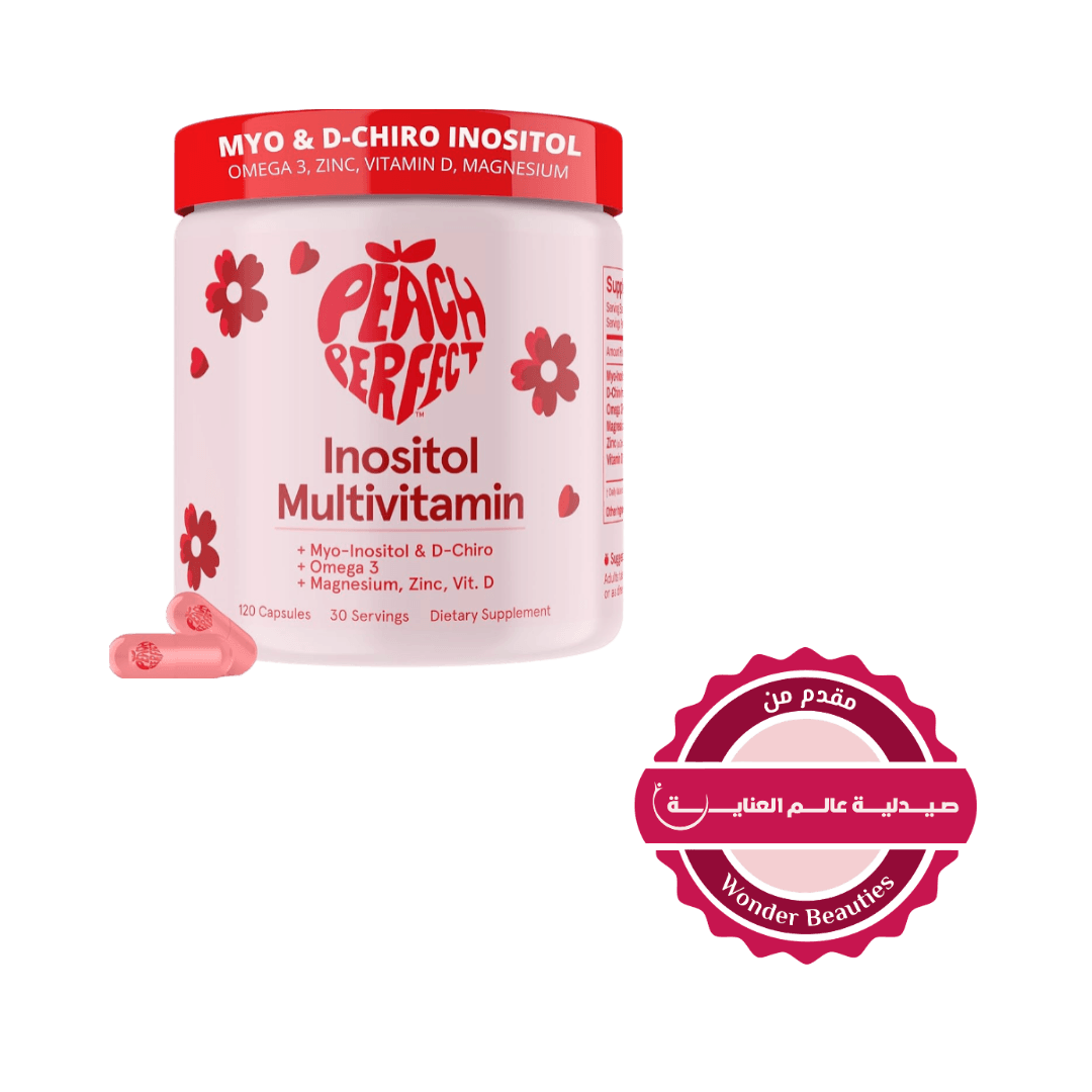 Peach Perfect Inositol Multivitamin with Myo-Inositol, D-Chiro Inositol, Omega 3, Magnesium, Zinc, and Vitamin D, 120 Capsules, 30 servings.