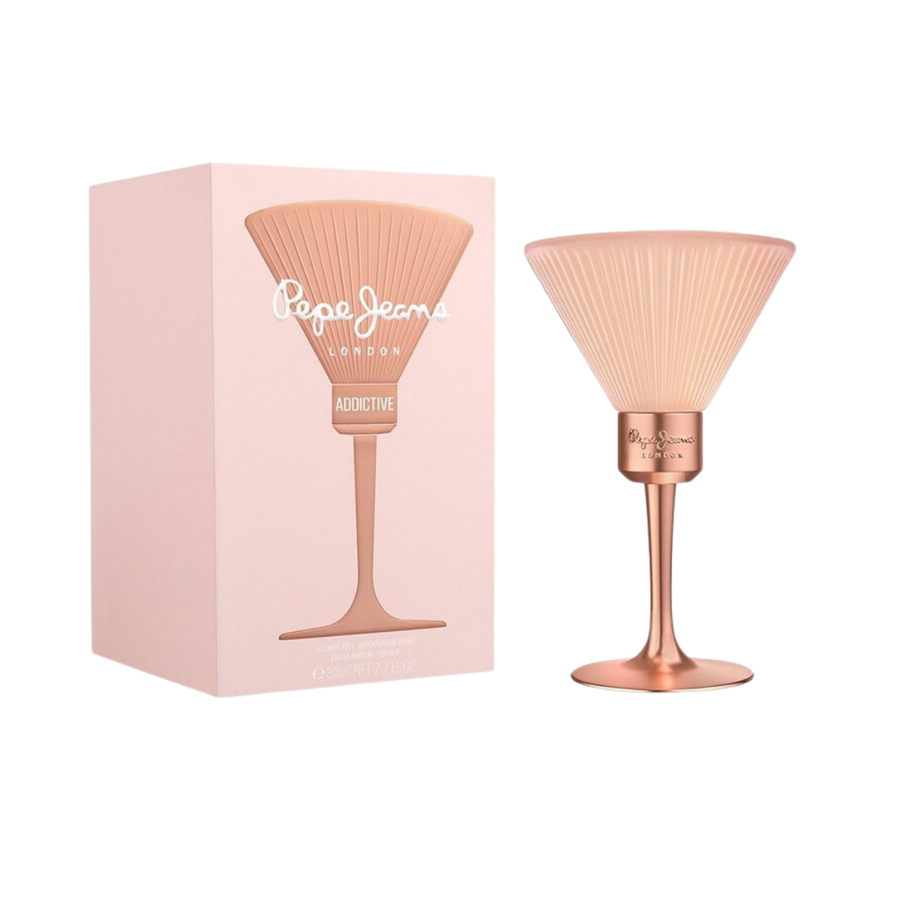 Pepe Jeans London Addictive women’s Eau de Parfum, 80ml, rose-gold cocktail-glass bottle with pink box