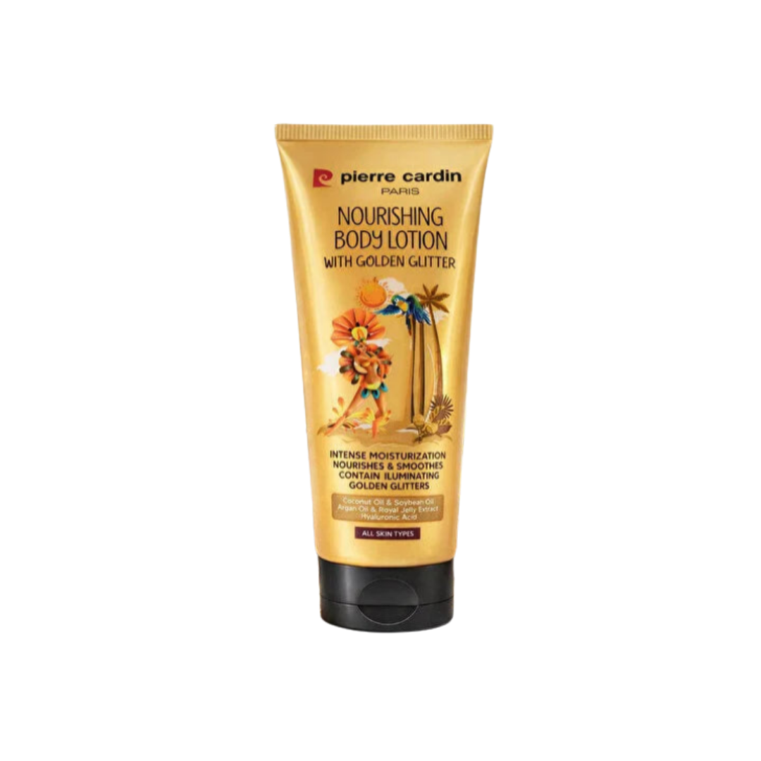 Pierre Cardin Nourishing Body Lotion with Golden Glitter intense moisturizing body lotion tube packaging