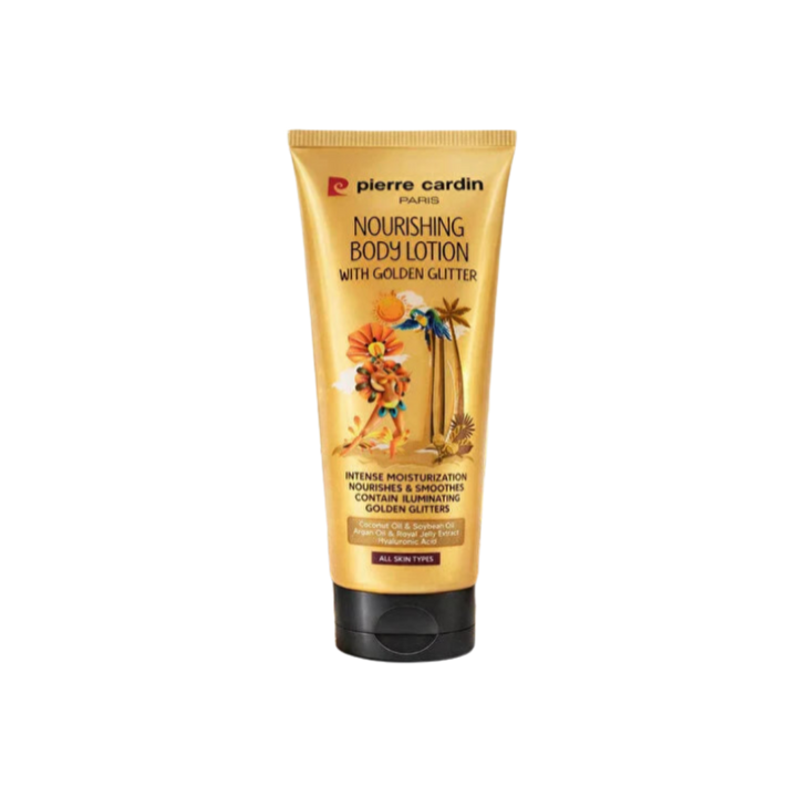 Pierre Cardin Nourishing Body Lotion with Golden Glitter intense moisturizing body lotion tube packaging
