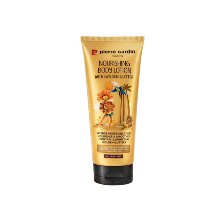 Pierre Cardin Nourishing Body Lotion with Golden Glitter intense moisturizing body lotion tube packaging