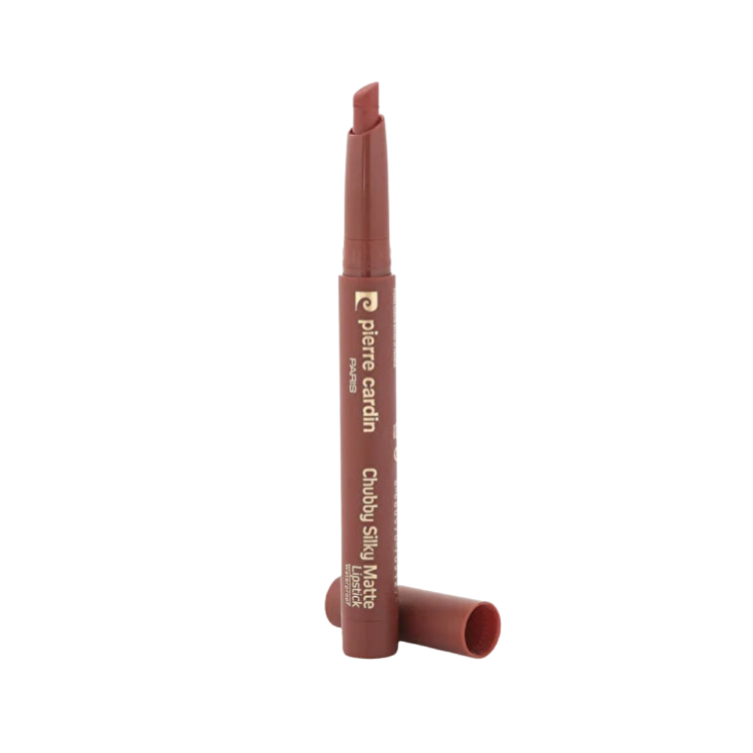 Pierre Cardin Chubby Silky Matte Lipstick brown nude shade pencil packaging