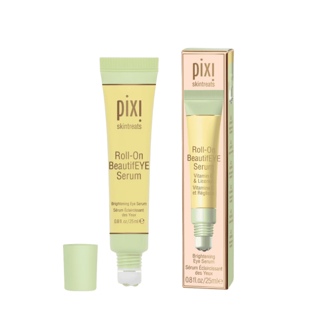 Pixi Skintreats Roll-On BeautifEYE Serum 25ml tube with rollerball, cap, and matching box