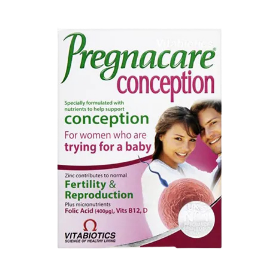 Vitabiotics Pregnacare Conception fertility supplement tablets box 30 tablets with folic acid vitamins B12 D label
