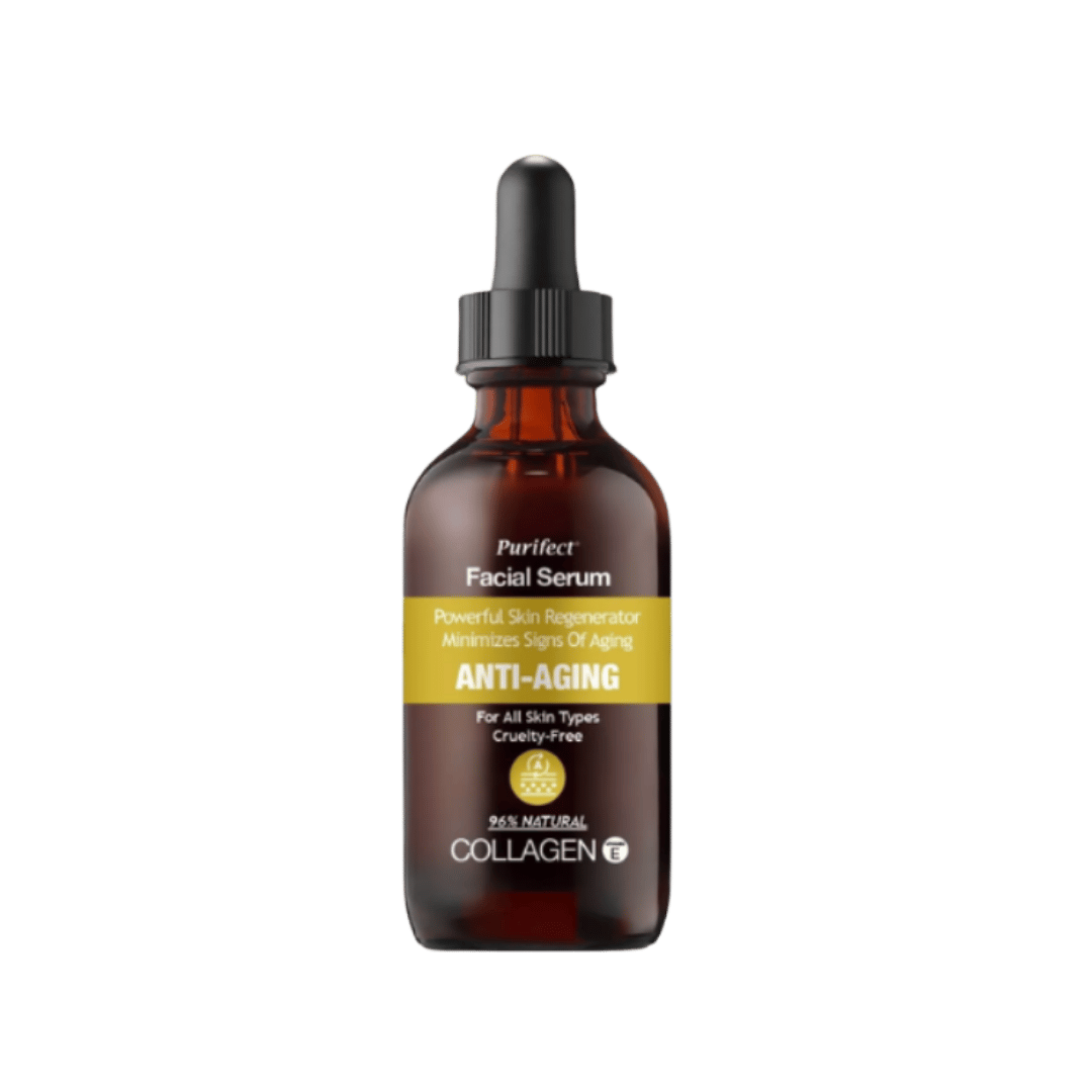 Purifect facial serum collagen anti aging 96 percent natural brown glass dropper bottle
