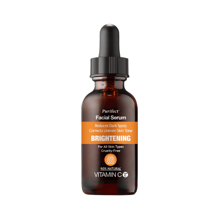 Purifect facial serum vitamin C brightening amber glass dropper bottle 30ml labeled skincare product