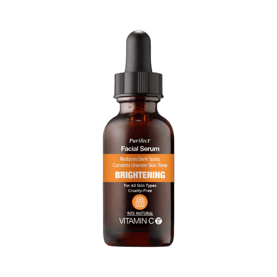 Purifect facial serum vitamin C brightening amber glass dropper bottle 30ml labeled skincare product