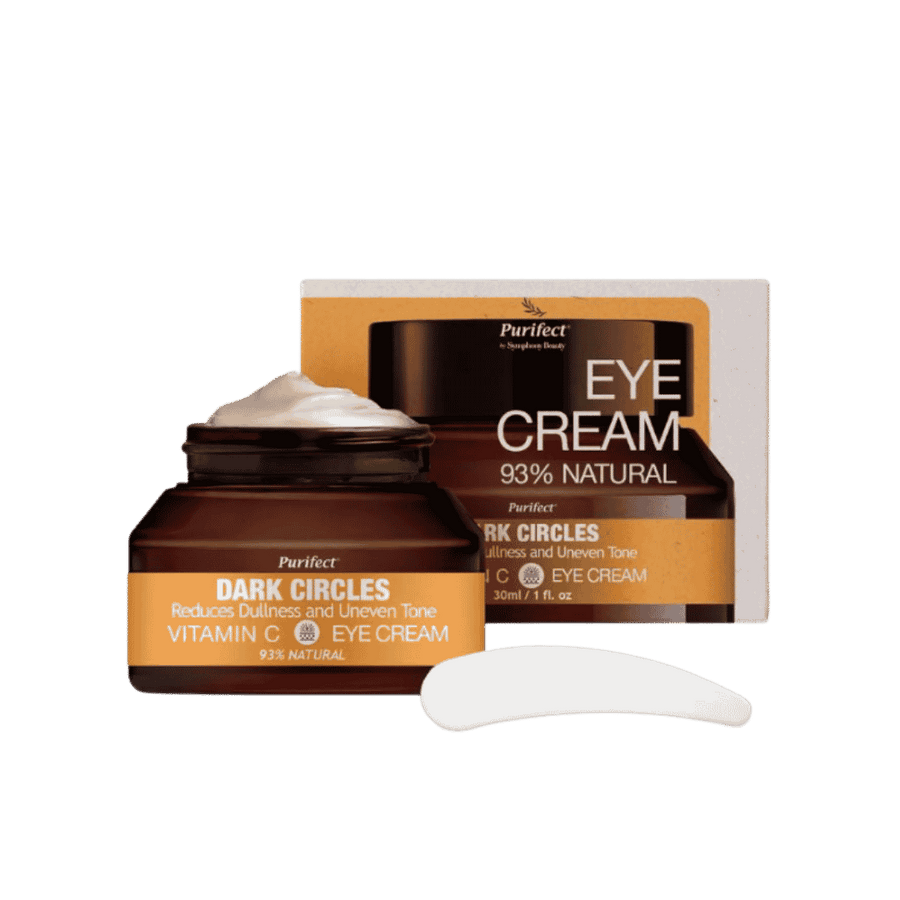 Purifect vitamin C eye cream 30ml jar with dark circles label brown container and box