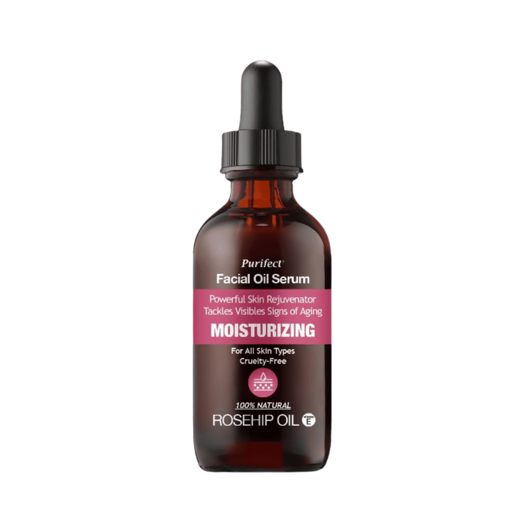Purifect facial oil serum rosehip oil moisturizing 100 percent natural brown glass dropper bottle