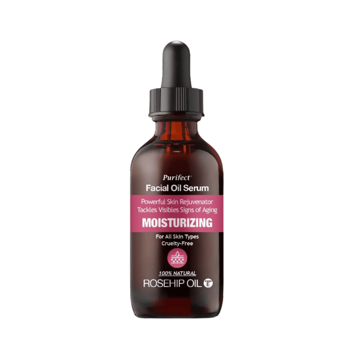 Purifect facial oil serum rosehip oil moisturizing 100 percent natural brown glass dropper bottle