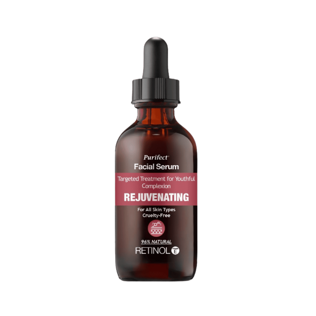 Purifect facial serum retinol rejuvenating 96 percent natural brown glass dropper bottle for all skin types