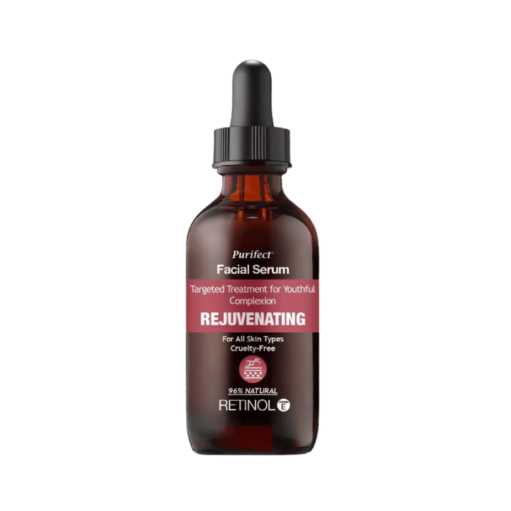 Purifect facial serum retinol rejuvenating 96 percent natural brown glass dropper bottle for all skin types