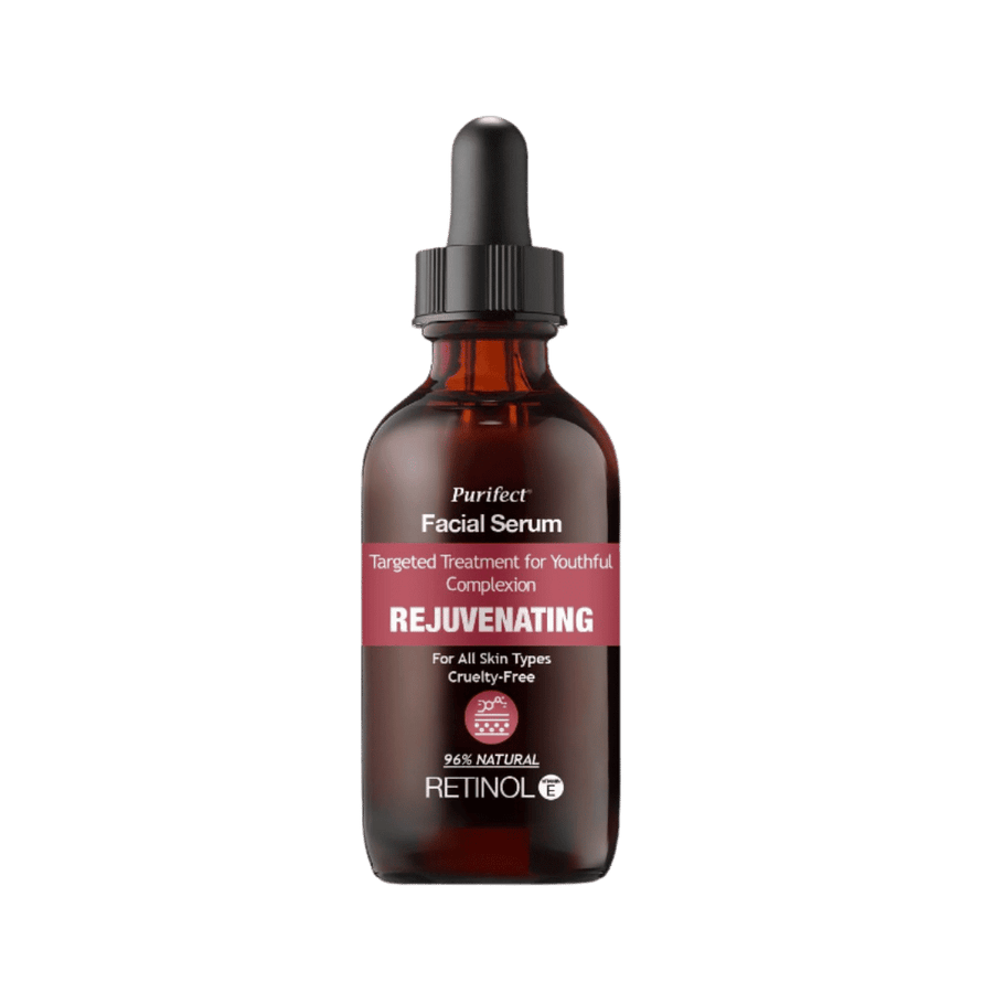 Purifect facial serum retinol rejuvenating 96 percent natural brown glass dropper bottle for all skin types