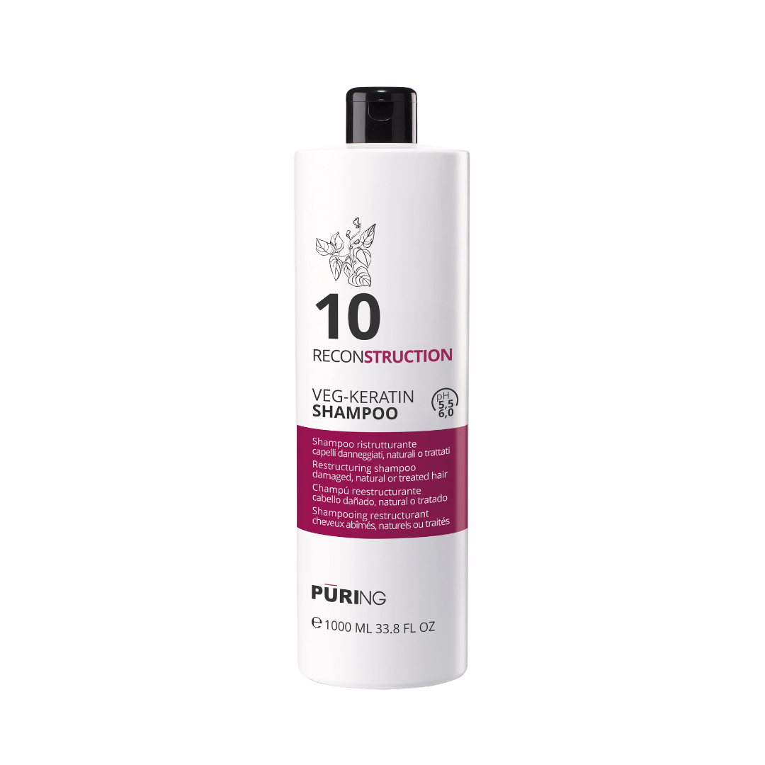 Puring 10 Reconstruction Veg-Keratin Shampoo - 1000ml | بيورنغ شامبو للشعر المتضرر والضعيف بالكيراتين - 1000 مل