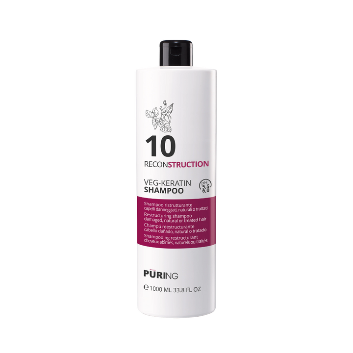 Puring 10 Reconstruction Veg-Keratin Shampoo - 1000ml | بيورنغ شامبو للشعر المتضرر والضعيف بالكيراتين - 1000 مل