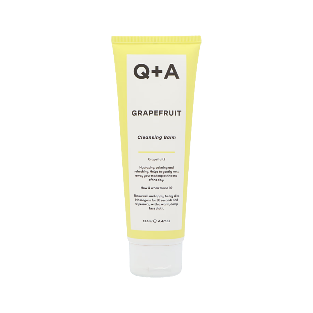 Q+A Grapefruit Cleansing Balm 125 ml yellow tube with white flip cap
