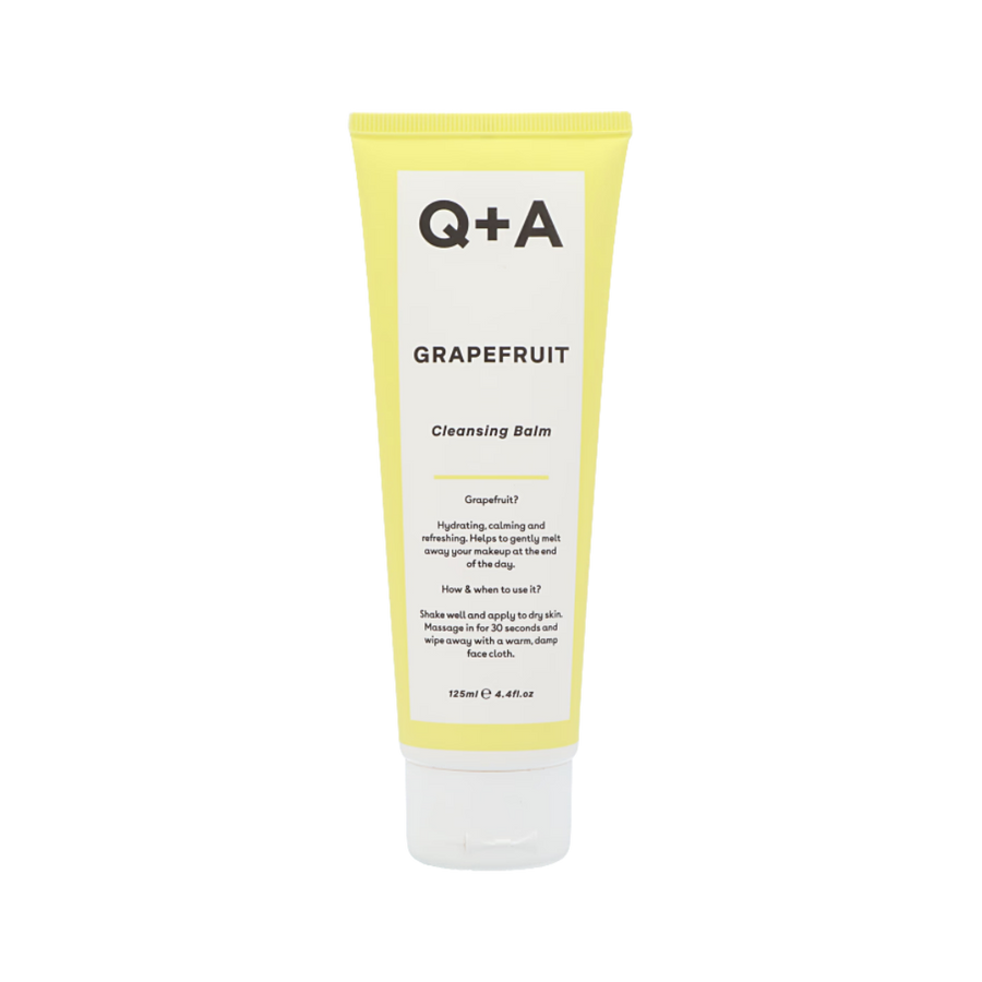 Q+A Grapefruit Cleansing Balm 125 ml yellow tube with white flip cap
