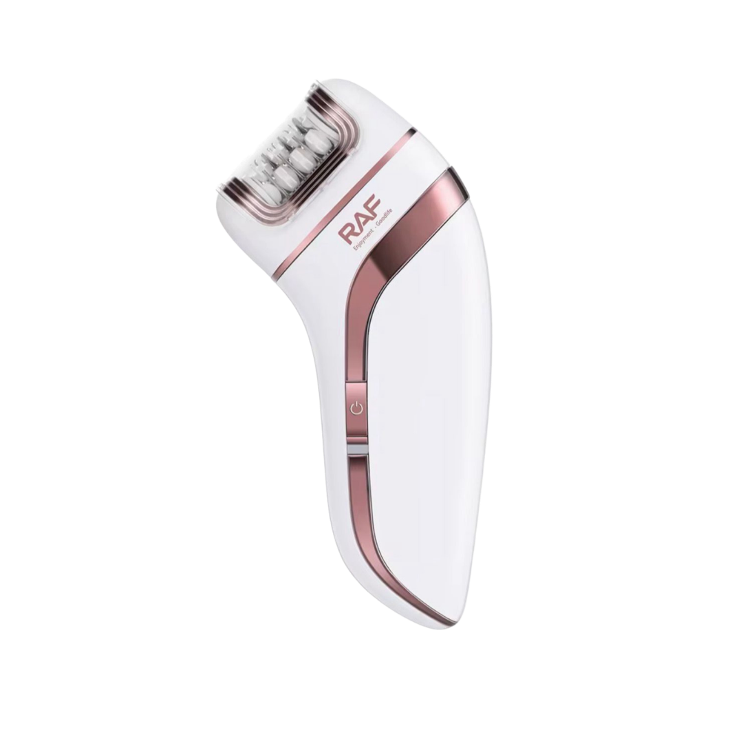 RAF 3 in 1 epilator device white pink electric hair remover with multiple detachable heads